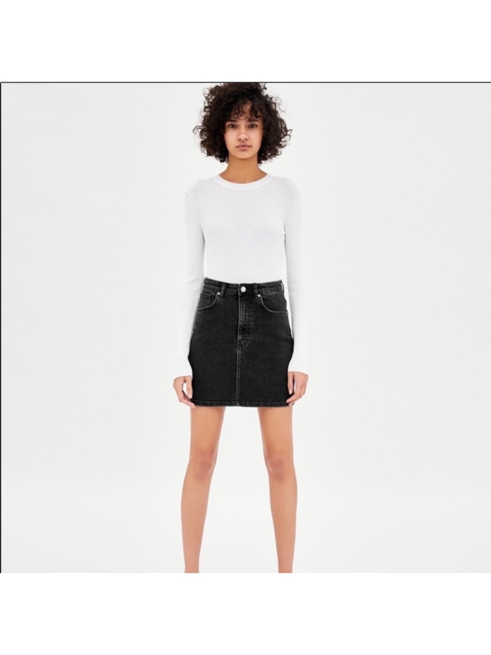 Zara Black Denim Mini Skirt - Straight A-Line